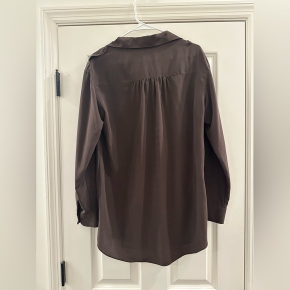 Vince Brown Military Style Collar Sateen Button Down Shirt Medium - Picture 8 of 8